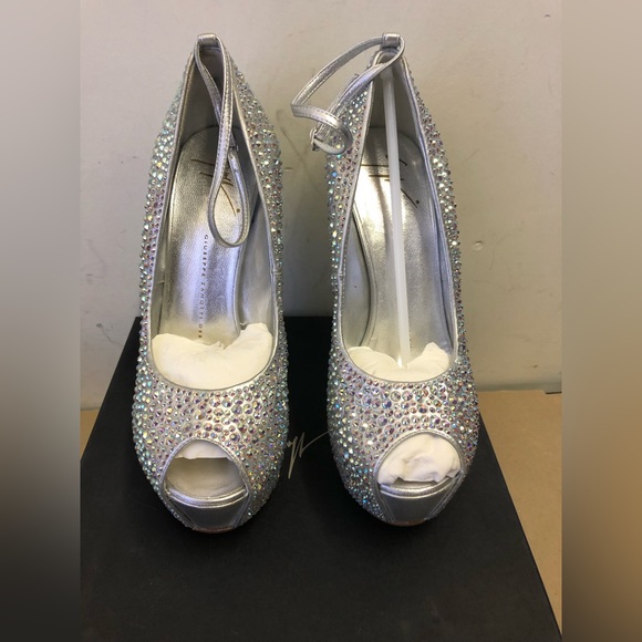 Giuseppe Zanotti Swarovski Crystal Peep Toe Sculpted Wedge Platform